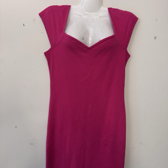 Tenickab The Drop Womens Pink Ribbed Dress Size Medium Barbie Cap Shoulder - Picture 2 of 13